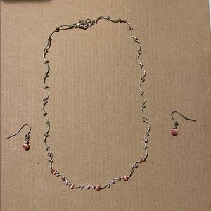Elegant Pink and Silver Necklace and Earring Set